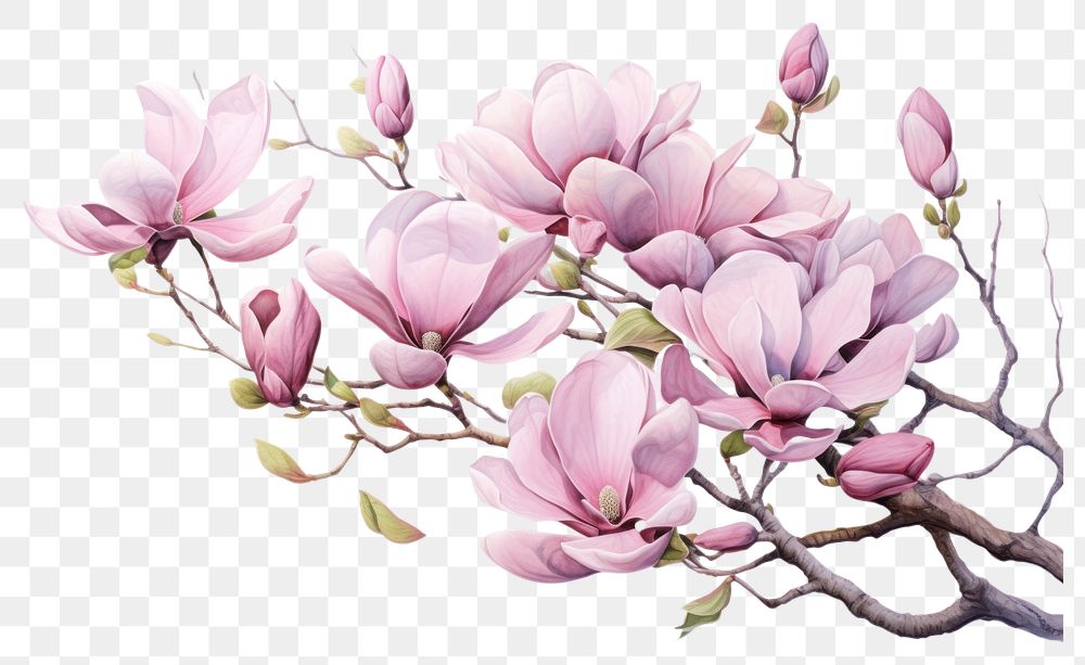 PNG Magnolia flowers blossom nature plant. AI generated Image by rawpixel.