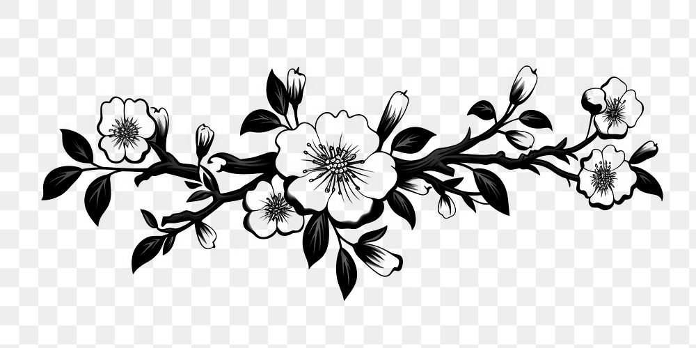 a single vector black and white graphic of vintage divider of *blossom*, isolated on white background --ar 3:2