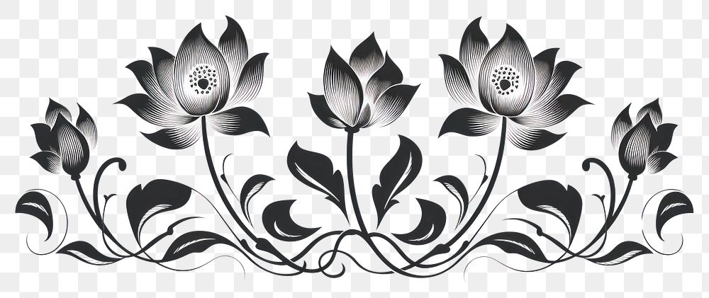 PNG  Lotus flowers pattern creativity monochrome. AI generated Image by rawpixel.