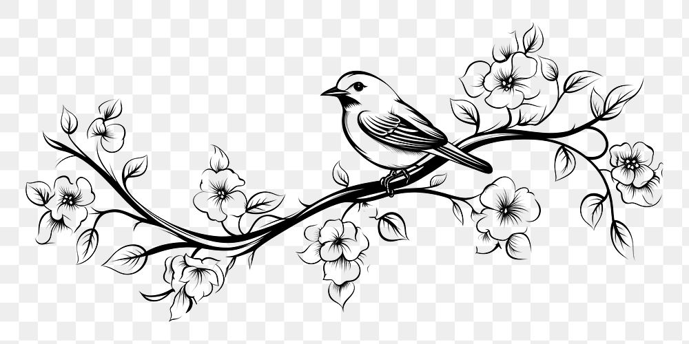 a single vector black and white graphic of vintage divider of *bird*, isolated on white background --ar 3:2