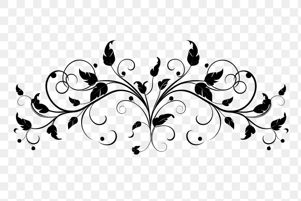 a single vector black and white graphic of vintage divider of *heart and leaves*, isolated on white background --ar 3:2