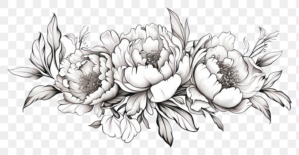 PNG  Peony pattern drawing sketch. AI generated Image by rawpixel.