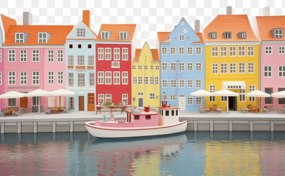PNG  Nyhavn canal architecture waterfront watercraft. AI generated Image by rawpixel.