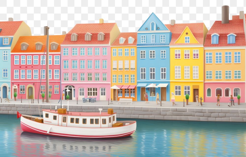 PNG  Nyhavn canal architecture waterfront watercraft. AI generated Image by rawpixel.