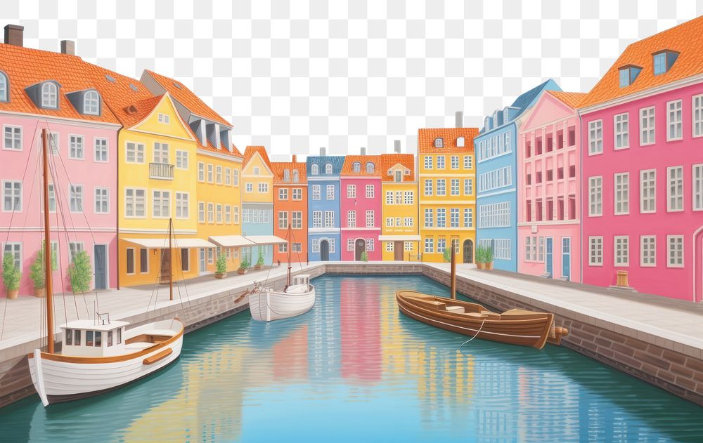 PNG Nyhavn canal architecture waterfront cityscape. 