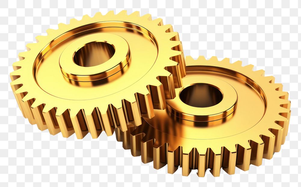 PNG  Two function gears gold white background clockworks. AI generated Image by rawpixel.