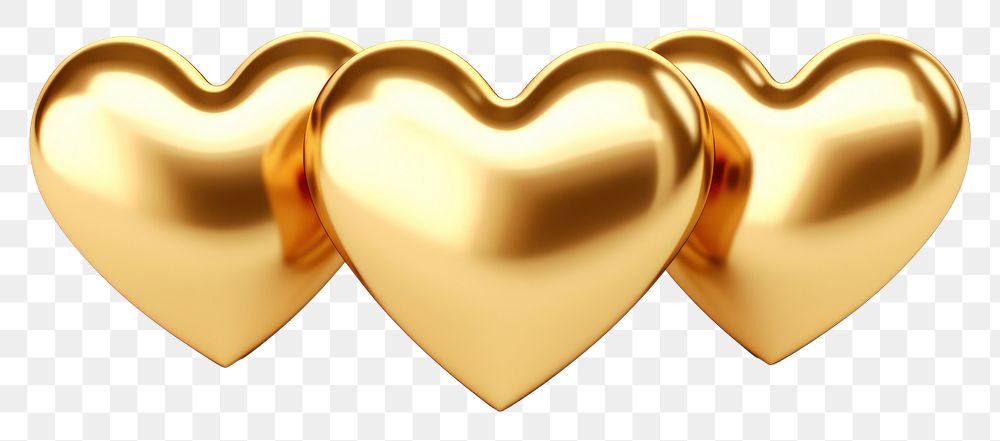 PNG  Three mini hearts gold jewelry white background
