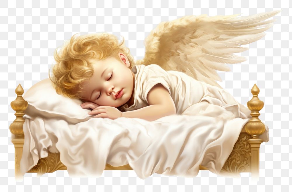 PNG Cherub baby angel sleeping furniture spirituality. AI generated Image by rawpixel.