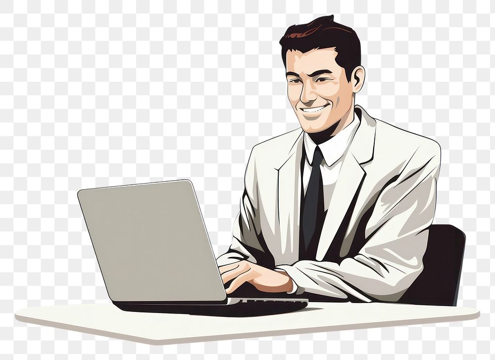 PNG Businessman with computer sitting laptop adult. AI generated Image by rawpixel.