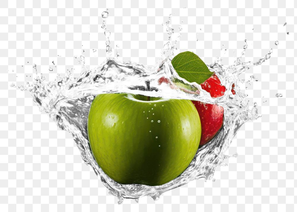 PNG Sliced apple with water splash fruit plant food. 