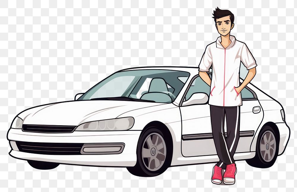 PNG Isolated a man with the car drawing vehicle cartoon. AI generated Image by rawpixel.