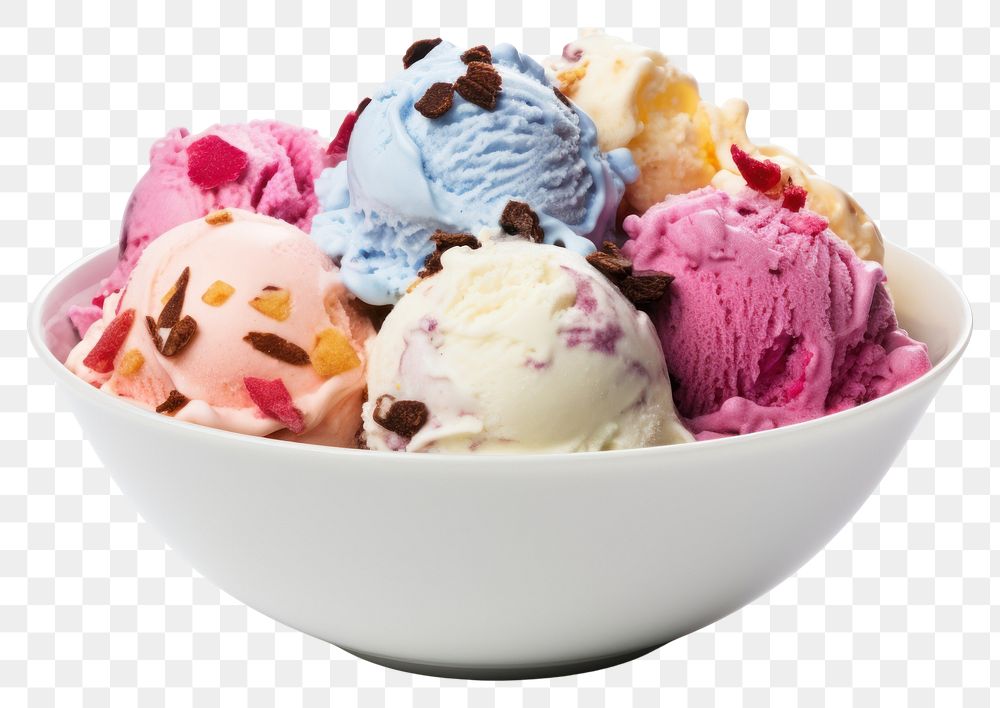PNG Many ice cream flavour in a bowl dessert sundae food. AI generated Image by rawpixel.