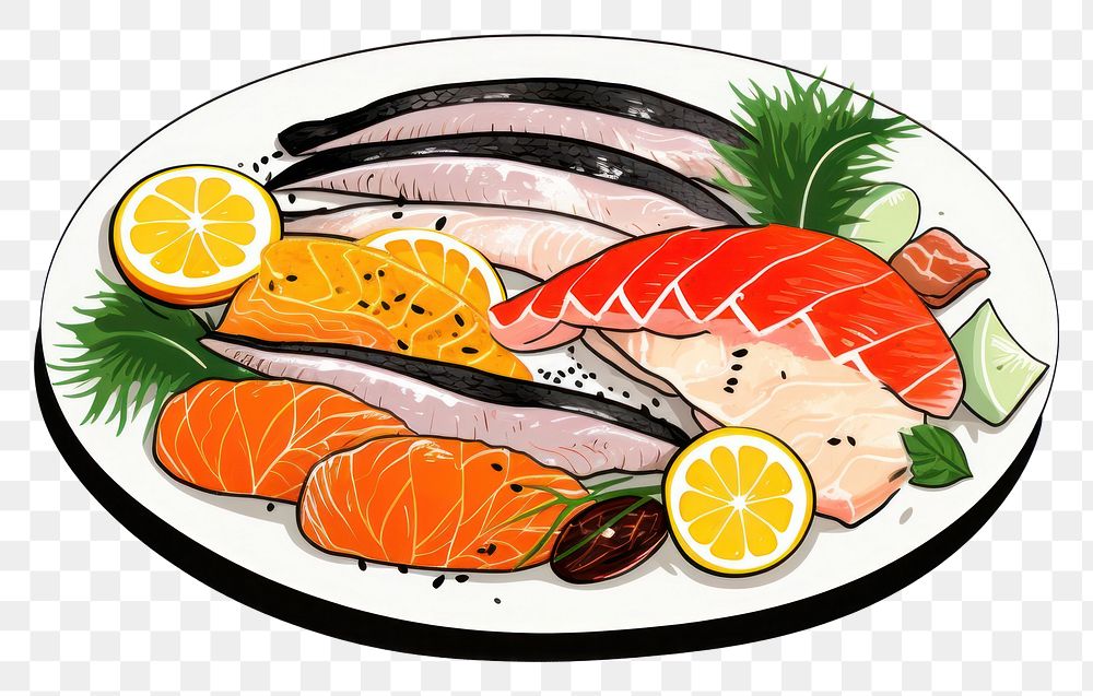PNG Sashimi sushi fruit plate. AI generated Image by rawpixel.