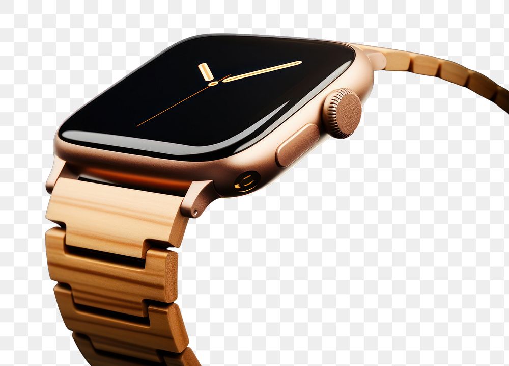 PNG Smart watch wristwatch gold wood. AI generated Image by rawpixel.