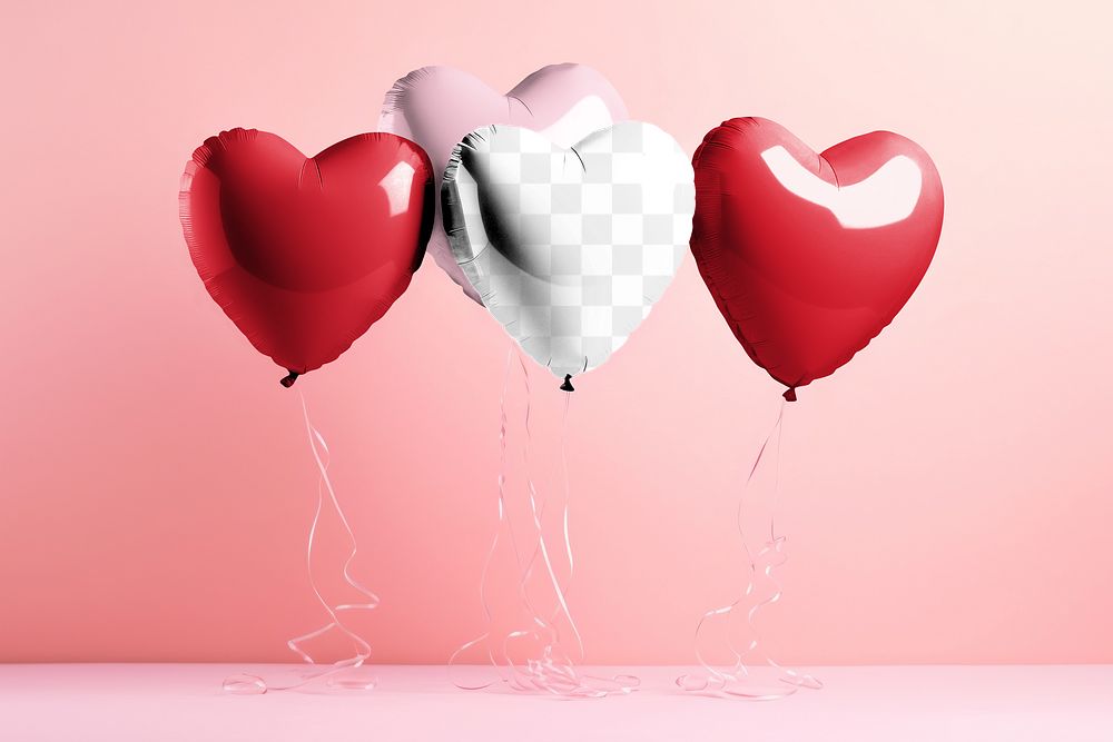 PNG heart-shaped balloon mockup, transparent design