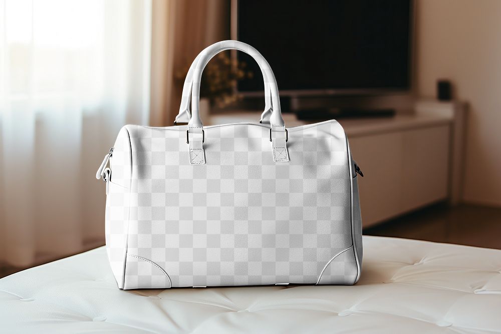 Traveling leather handbag png mockup, transparent design