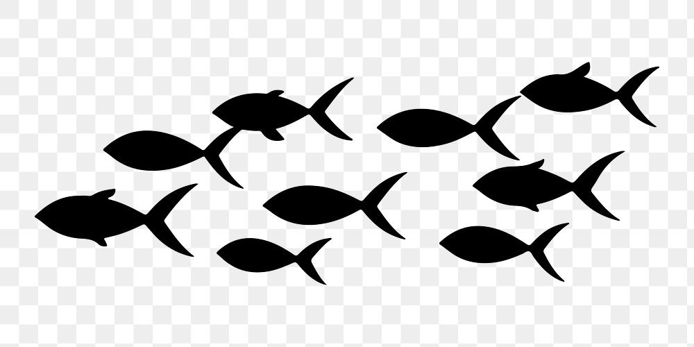 PNG  Flock of fish silhouette animal white background.