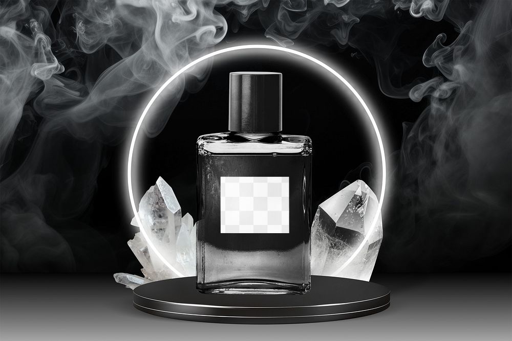 PNG perfume bottle label mockup, transparent design