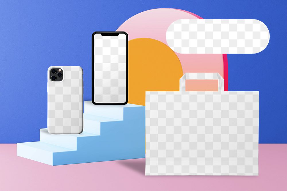 Product png bag & phone mockup, transparent design