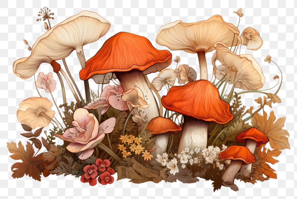 PNG Mushrooms fungus agaric plant. AI generated Image by rawpixel.