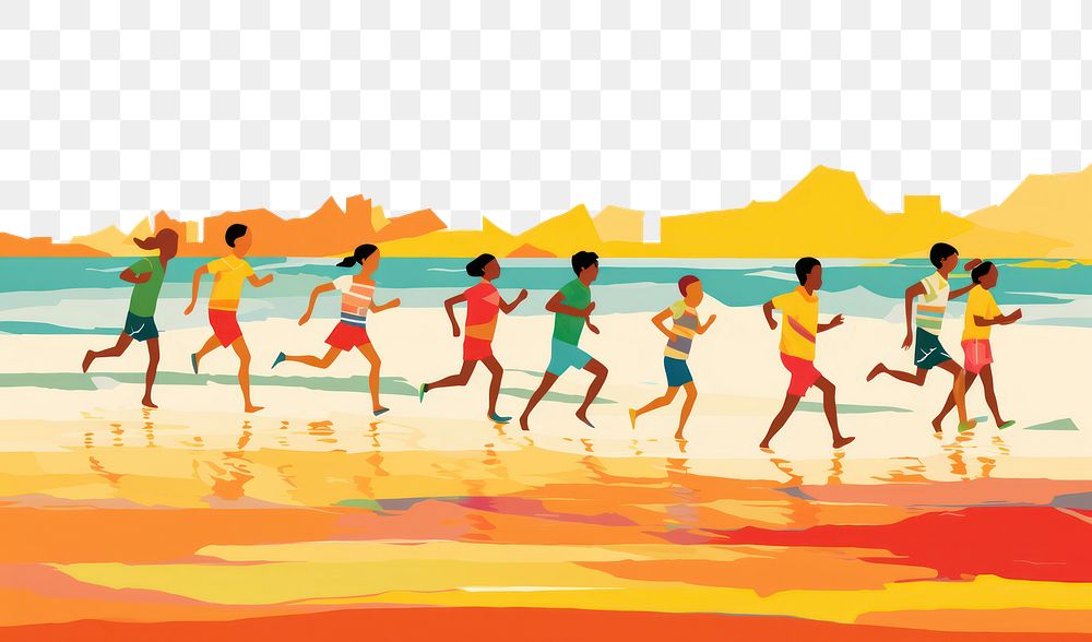 PNG Kids running on a beach outdoors sea togetherness. AI generated Image by rawpixel.