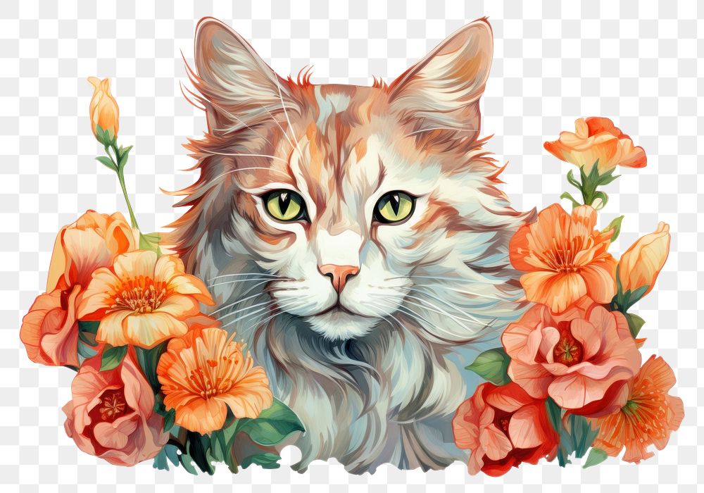 PNG Cat flower mammal animal. AI generated Image by rawpixel.