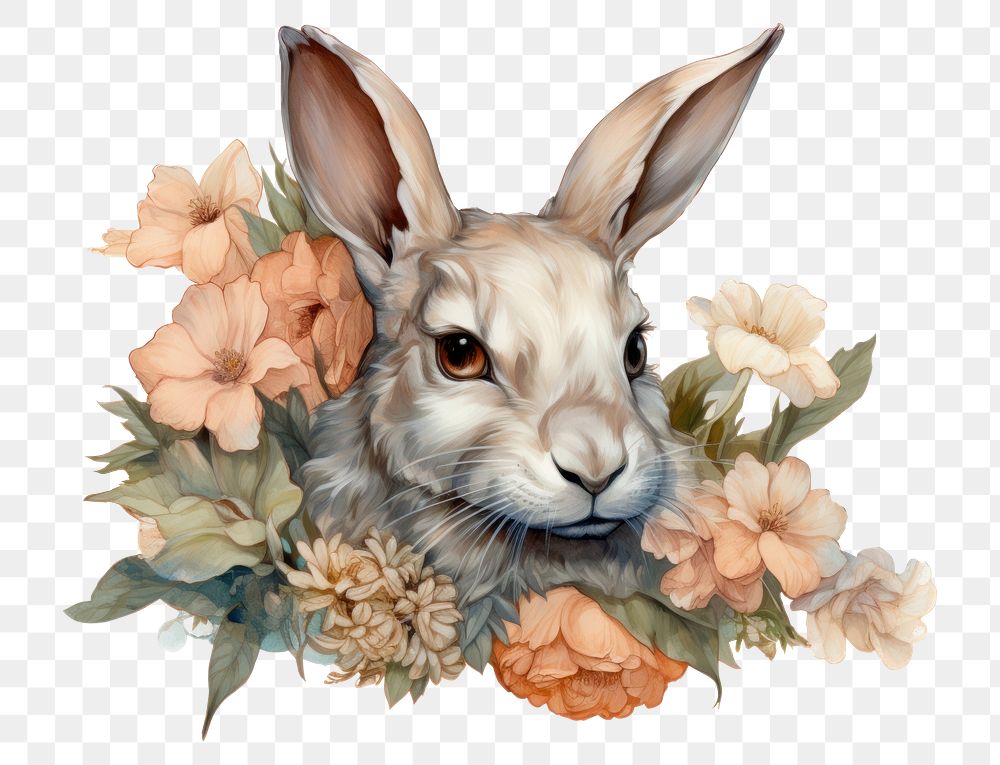 PNG Rabbit and flowers animal mammal rodent. AI generated Image by rawpixel.