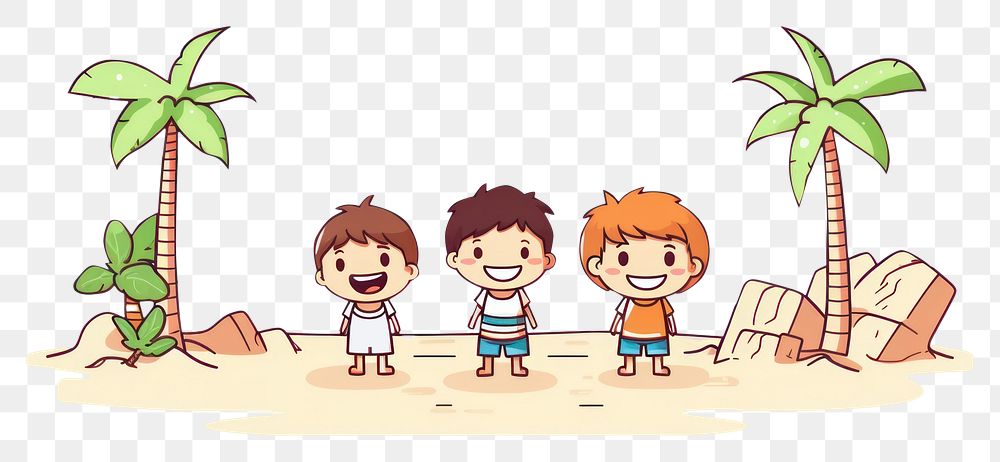 PNG  Beach cartoon outdoors child. AI generated Image by rawpixel.