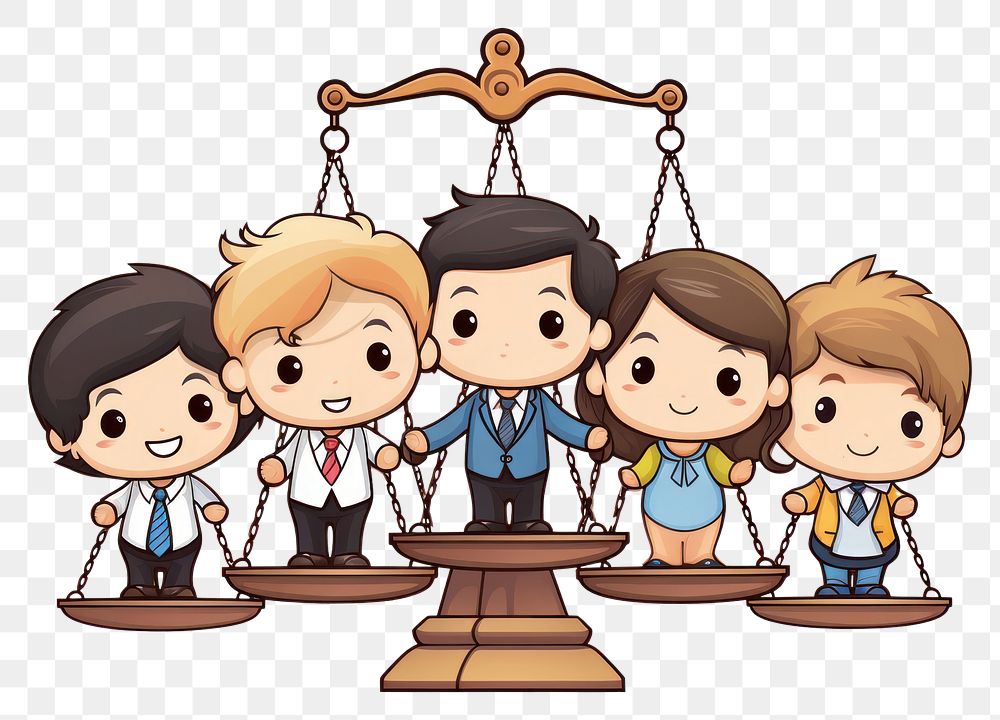 PNG  Law cartoon scale togetherness. AI generated Image by rawpixel.