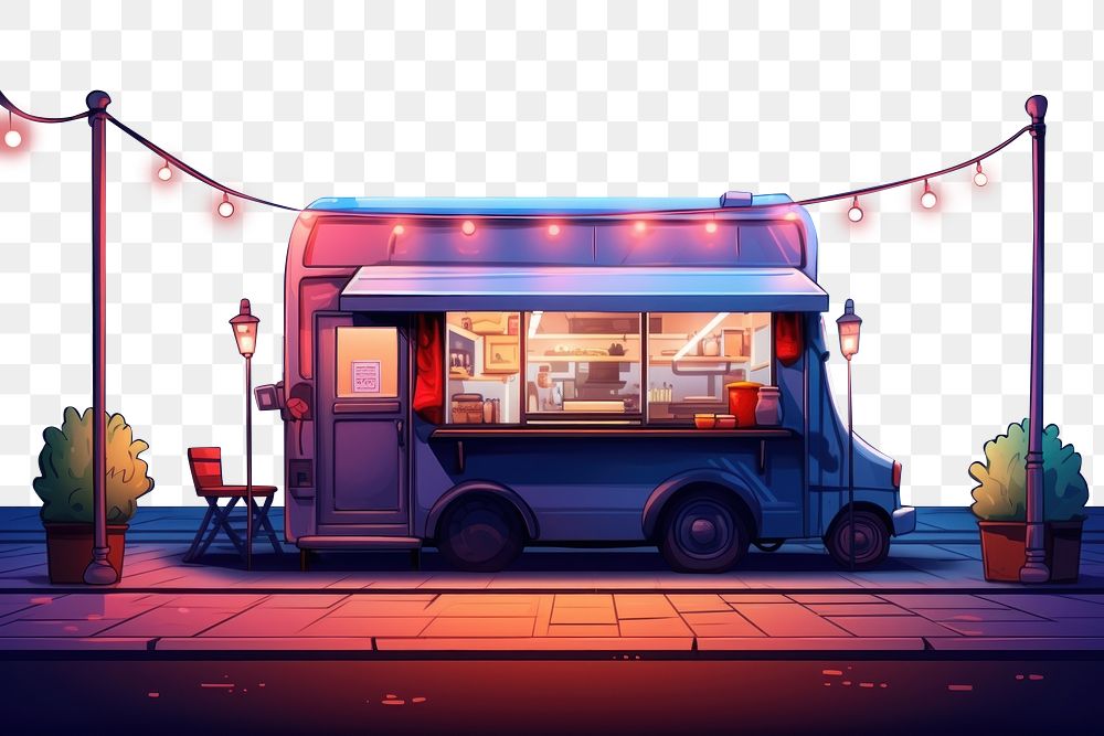 PNG Food truck vehicle street night. 