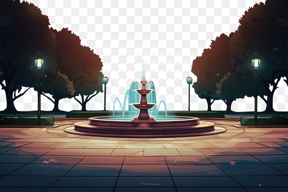 PNG Fountain park architecture night light. AI generated Image by rawpixel.
