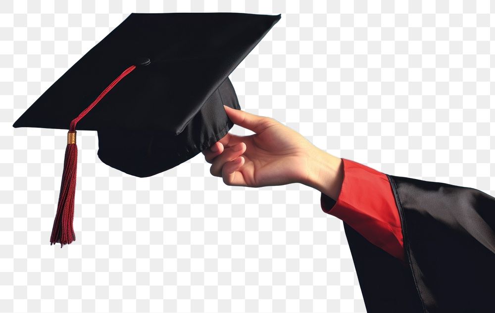 PNG  Hand holding graduation cap student intelligence achievement. AI generated Image by rawpixel.