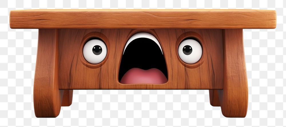 PNG  Wood table furniture cartoon face. AI generated Image by rawpixel.
