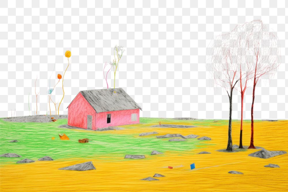 PNG A pencil color painting of a grassland architecture building outdoors. AI generated Image by rawpixel.
