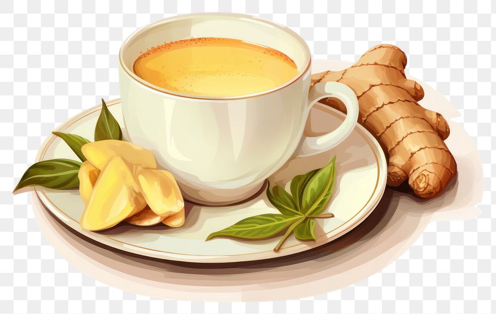 PNG Hot ginger tea food saucer plant. AI generated Image by rawpixel.