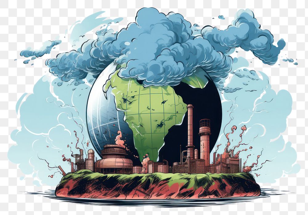 PNG  A polluted globe with factory smoke architecture outdoors technology. AI generated Image by rawpixel.