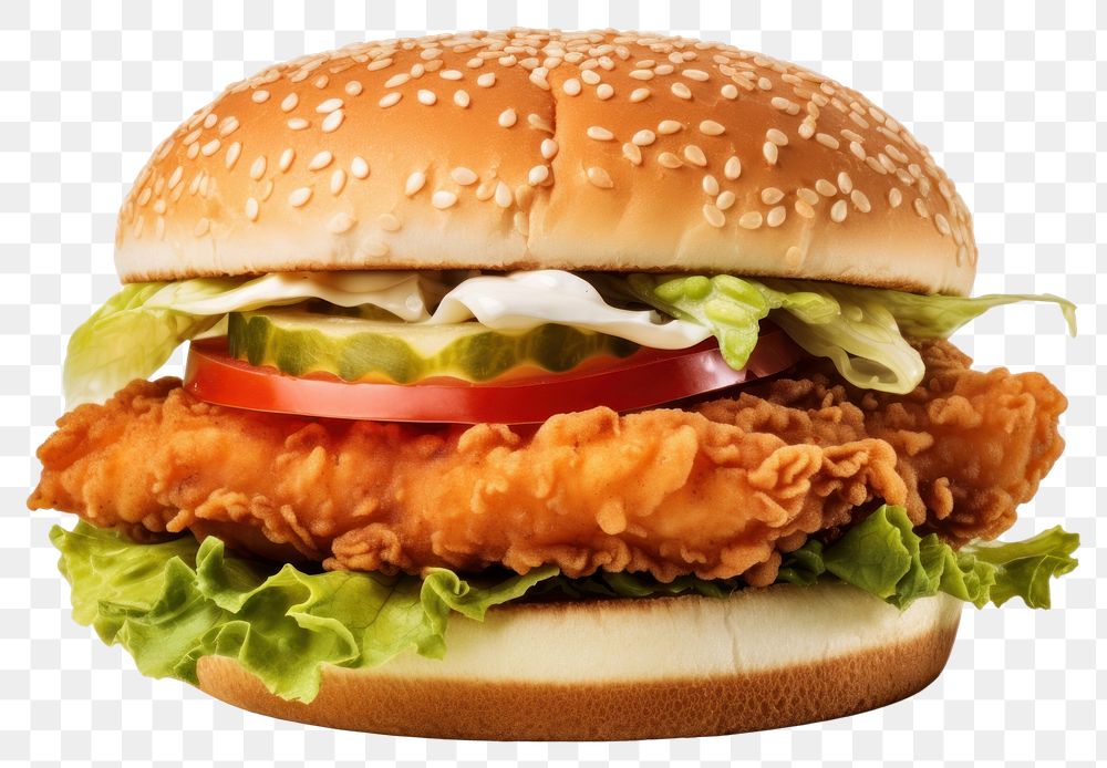 PNG Hamburger fried chicken food white background vegetable. AI generated Image by rawpixel.