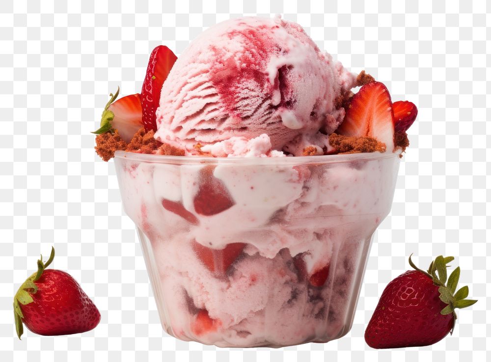 PNG Ice cream strawberry sunday dessert sundae food. AI generated Image by rawpixel.