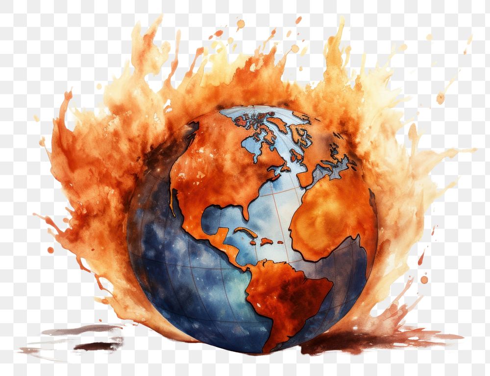 PNG  Polluted globe burining in flame planet space fire. AI generated Image by rawpixel.