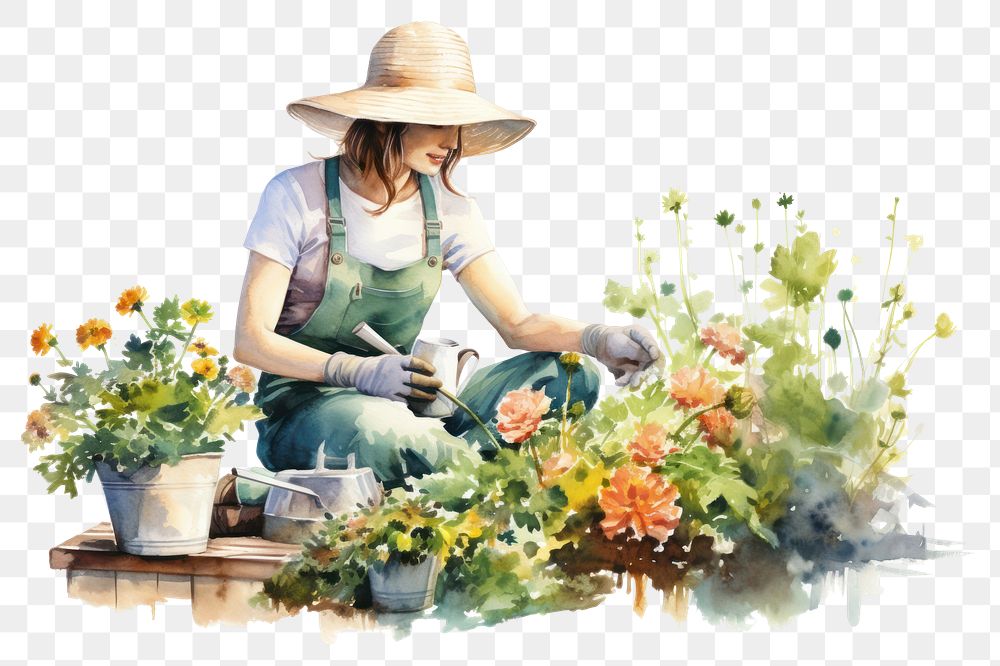 PNG  A woman gardening outdoors nature adult. AI generated Image by rawpixel.