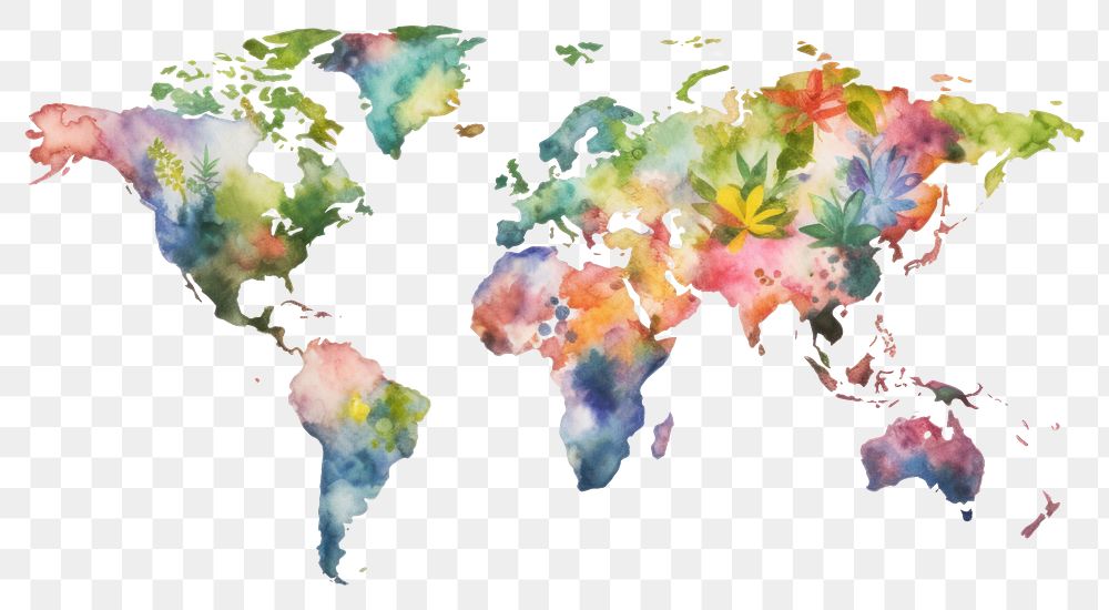 PNG  A world map painting white background creativity. AI generated Image by rawpixel.