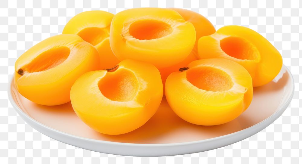 PNG Cut apricots plate food white background. AI generated Image by rawpixel.