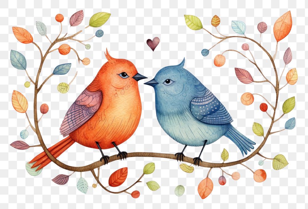 PNG Love birds painting togetherness creativity. AI generated Image by rawpixel.