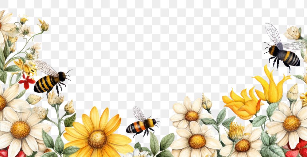 PNG Bees flower insect animal. AI generated Image by rawpixel.