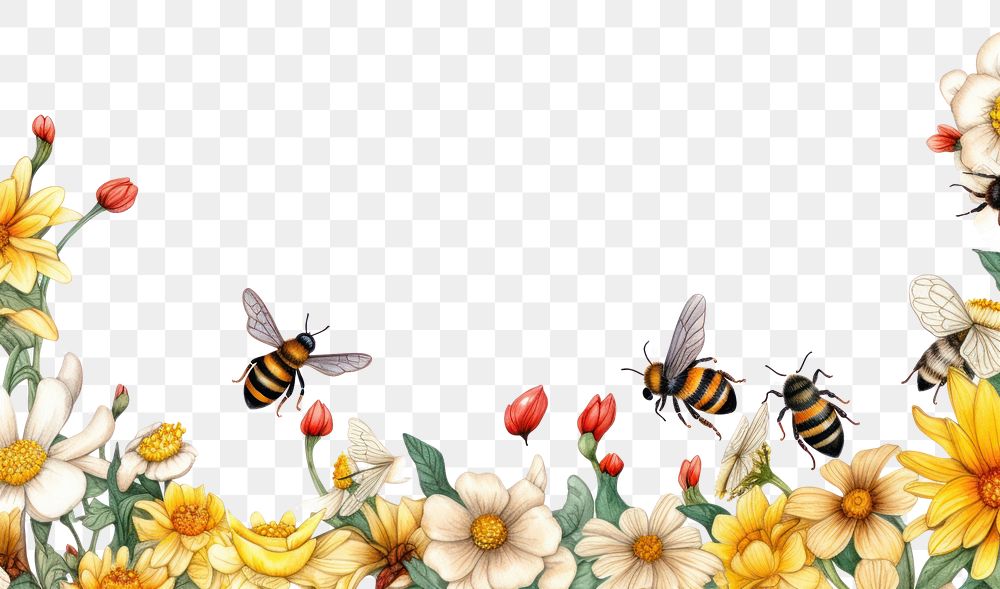 PNG Bees flower insect animal. AI generated Image by rawpixel.
