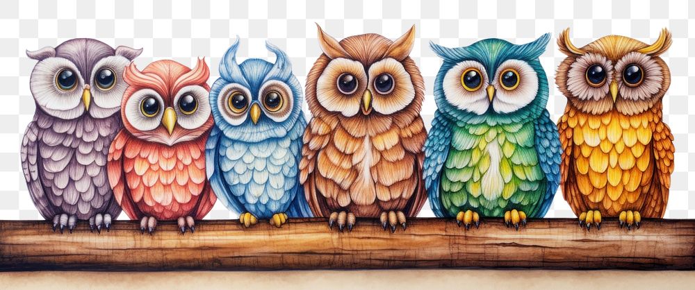 PNG Owls painting drawing animal. AI generated Image by rawpixel.