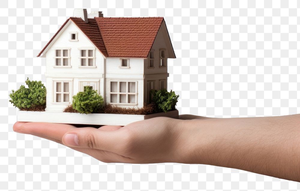PNG  Male hand holding a model house finger architecture investment. AI generated Image by rawpixel.