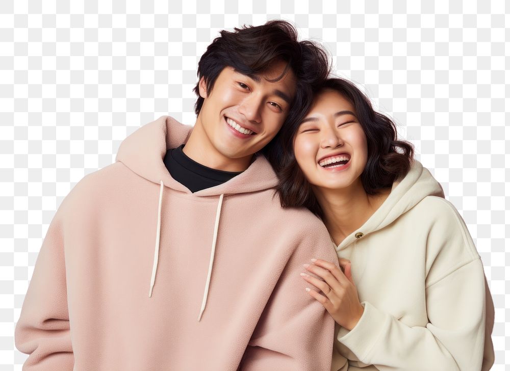 PNG Young asian couple sweatshirt laughing sweater. AI generated Image by rawpixel.