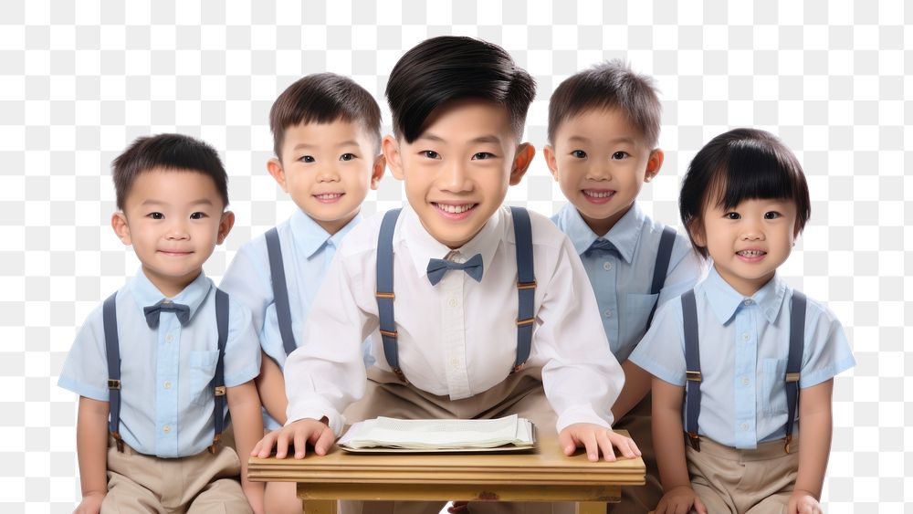 PNG Happy asian children student sitting white background. AI generated Image by rawpixel.