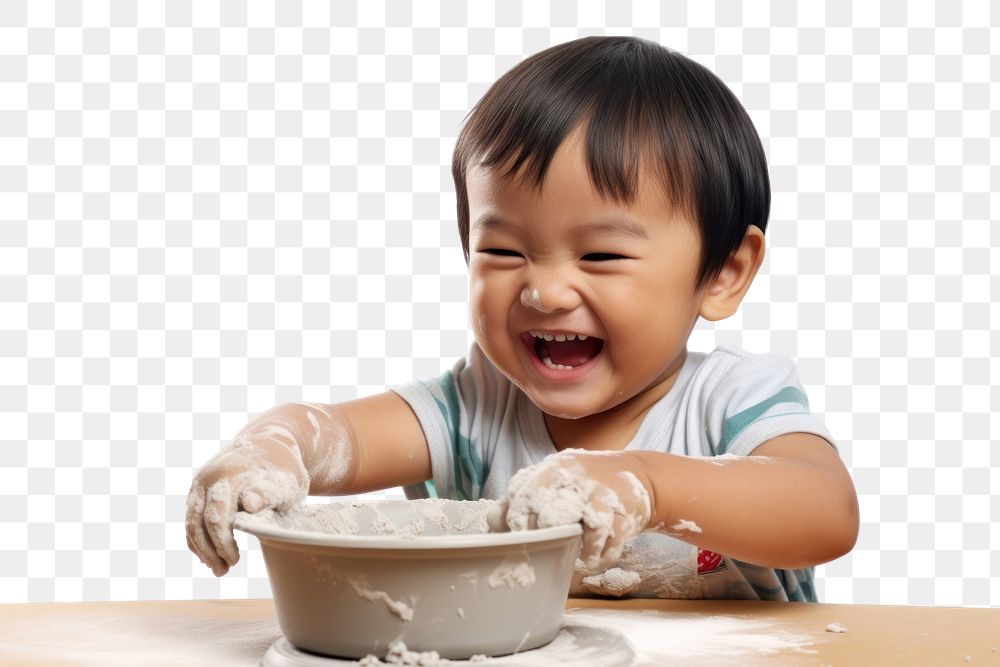 PNG Happy asian kid baby bowl innocence. AI generated Image by rawpixel.